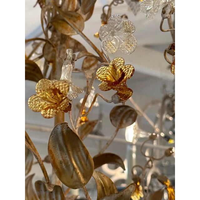 Glass Gorgeous Italian Painted Metal & Murano Glass 8 Arm Chandelier For Sale - Image 7 of 10