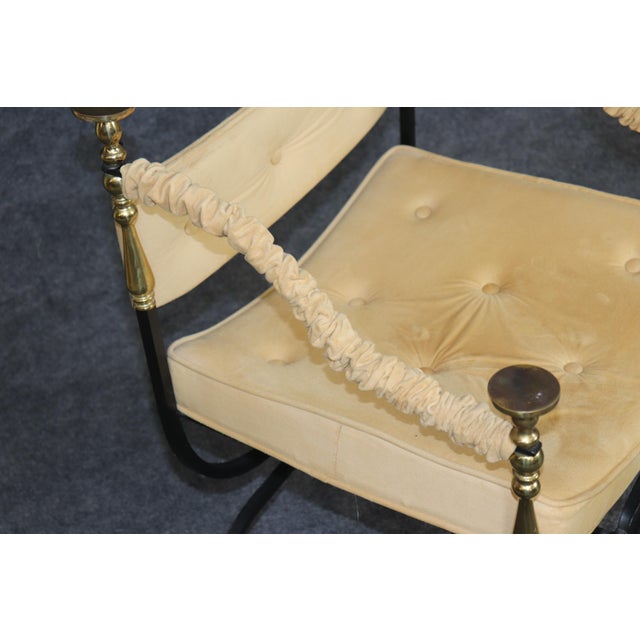 1940's Pair Italian Brass and Steel Jansen Style Savonarola Armchairs For Sale - Image 13 of 16
