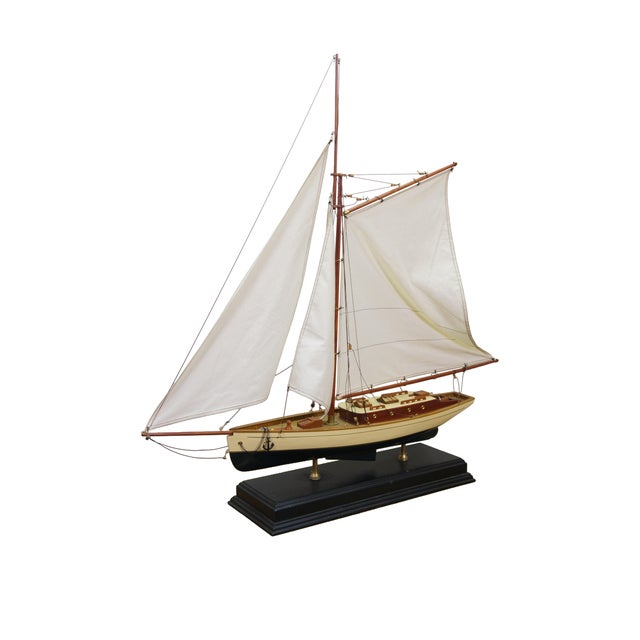 Traditional Vintage Nautical Maritime 1920s-1940s Yacht Boat Sailboat Model 36" For Sale - Image 3 of 18