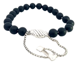 1990s David Yurman Estate Matte Onyx Beads Bracelet 6.6 - 8.5" Silver 8 mm