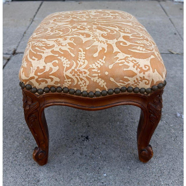Wood Antique Louis XV French Provincial Footstool With Fortuny Seat For Sale - Image 7 of 7