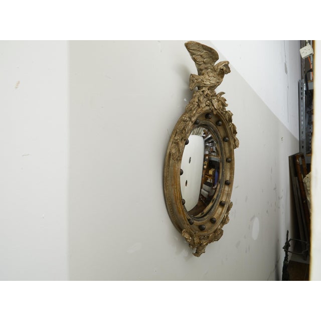 English 1900s Silver Gilt Convex Girandole Bullseye Mirror with Eagle Motif For Sale - Image 9 of 9
