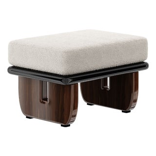 Milano Wood Bench in White Bouclé by Hommés Studio For Sale