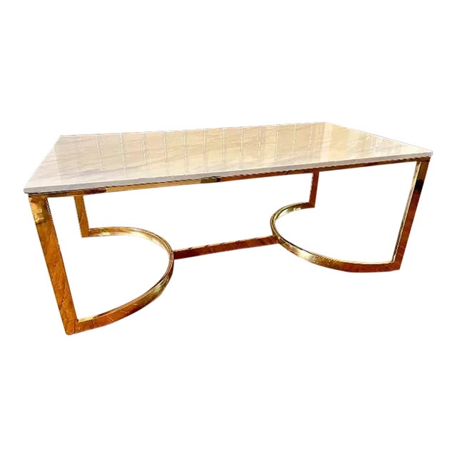 1990s Vintage Modern Italian Marble and Brass Coffee Table For Sale