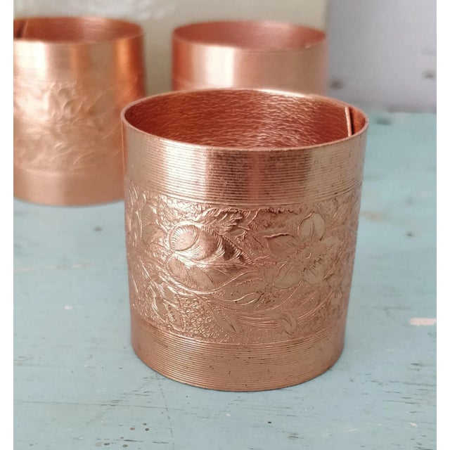 Shabby Chic Vintage CopperCraft Nos Copper Napkin Rings Set of Four For Sale - Image 3 of 10
