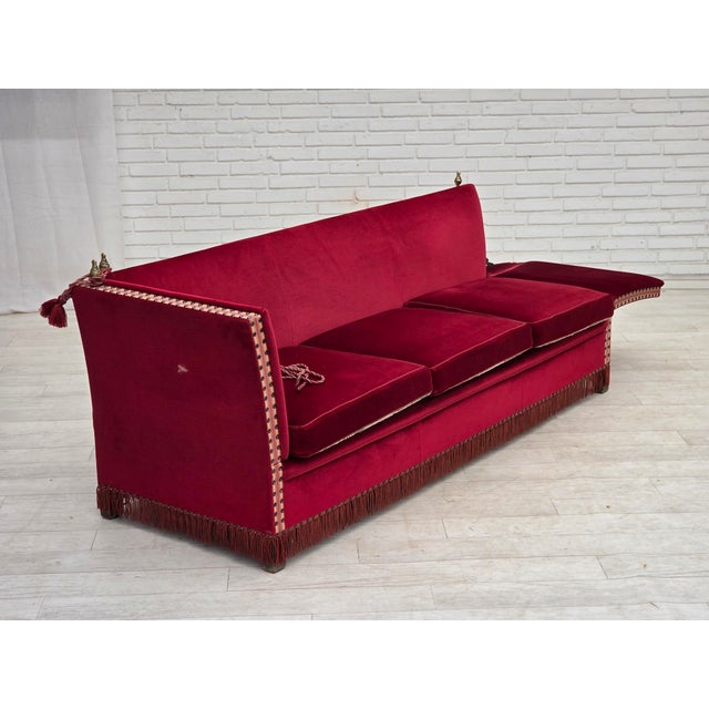 Danish Three-Seater Drop Arm Spanish Sofa in Red Furniture Velour, 1970s For Sale - Image 11 of 18