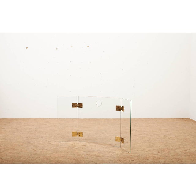 Fire Screen with Three-Part Glass Fire Guard with Gilded Brass Hinges, 1940s For Sale - Image 17 of 17