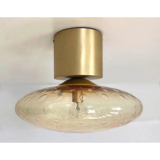 Italian flush mount with Amber Bubbles Murano glass shade with carefully blown bubbles within the glass using Bollicine...