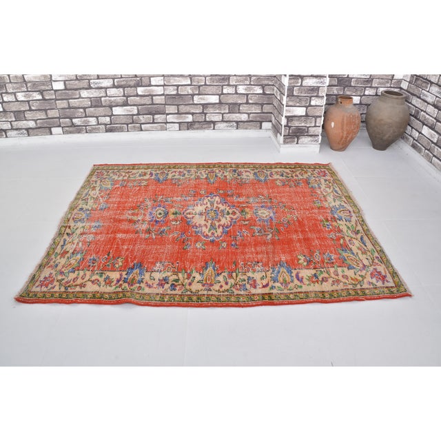 Handmade wool carpet in Turkish Anatolia , Vintage Oushak Rug,Turkish Vintage Anatolian Rug, Handmade wool Rug . One Of...