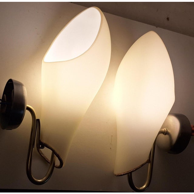 Mid-Century Wall Lamps with Cream-Colored Glass Shades on Metal Mounts1950s, Set of 2 For Sale - Image 11 of 17