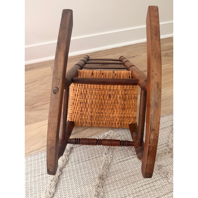 Vintage Child’s Ladder Back Rocking Chair With Woven Seat | Solid Hardwood For Sale In Charleston - Image 6 of 6