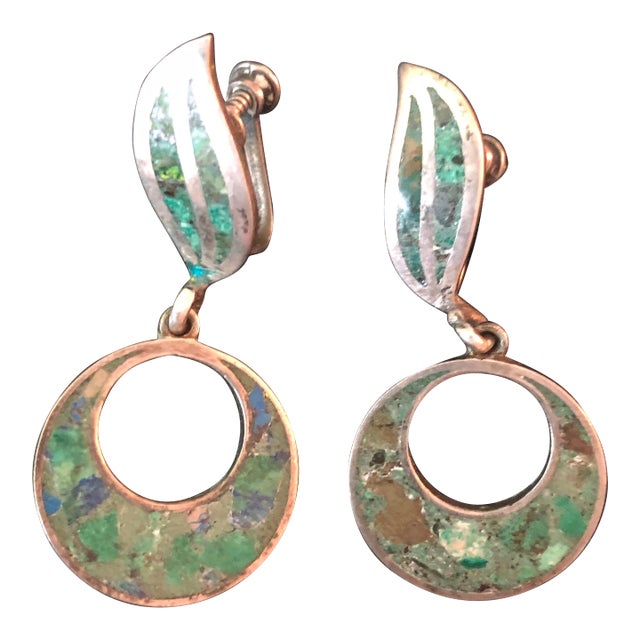 1950s Los Castillo Turquoise Sterling Dangle Earrings - 2 Pieces For Sale