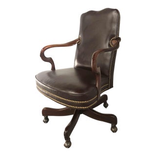 Vintage Hancock & Moore Kensington Gooseneck Swivel-Tilt Chair in Oxblood Brown Leather For Sale