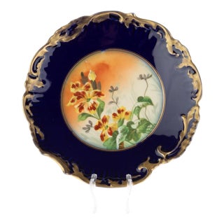 Antique Art Nouveau French Cobalt Porcelain Ceramic Plate from Limoges For Sale