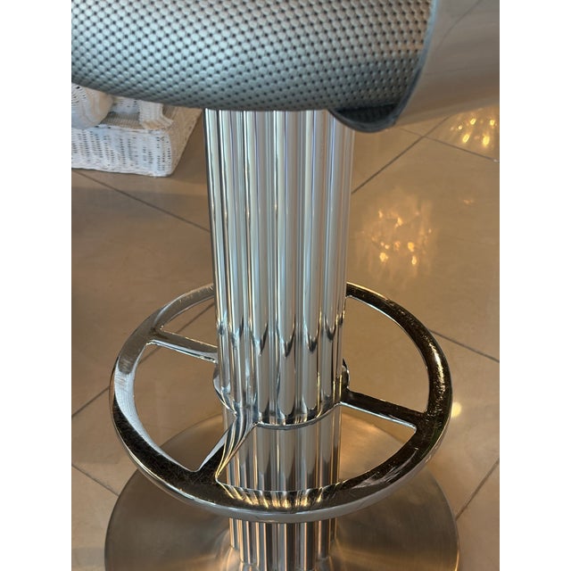Design for Leisure LTD Set of 3 Bar Stools Fluted Chrome Steel Swivel For Sale - Image 9 of 12