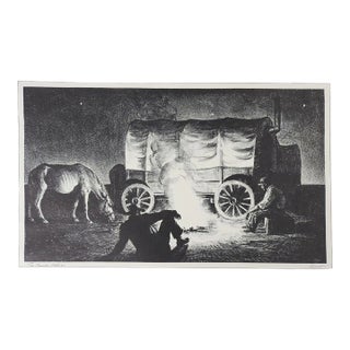 Vintage Peter Hurd Nomads Horse Wagon Campfire Print For Sale