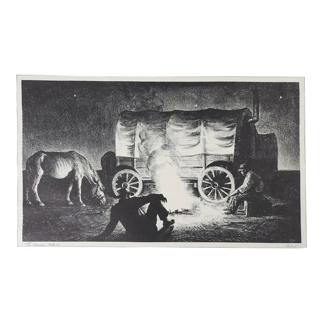 Vintage Peter Hurd Nomads Horse Wagon Campfire Print For Sale