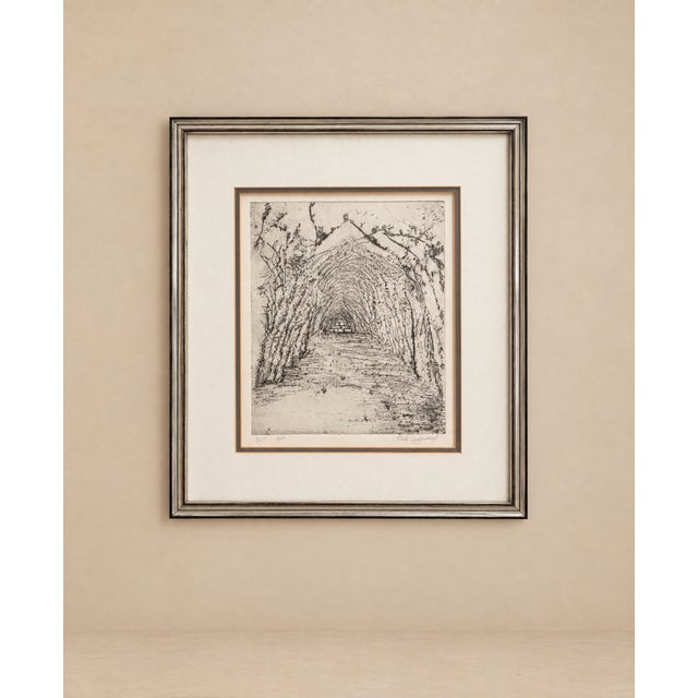 This is a a beautifully Executed hard-ground intaglio etching/dry point print. The rich, velvety black ink pooling in the...