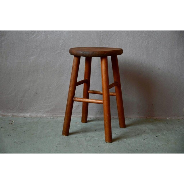 Modern Rustic Farmhouse Stool in Wood For Sale - Image 3 of 9