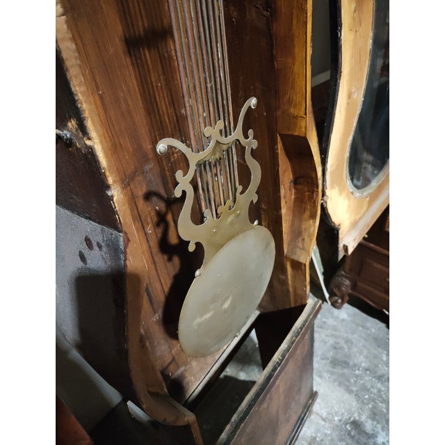 Brown 19th Century French Provincial Comtoise Tall Case Clock With Brass Repoussé Dial & Lyre Pendulum For Sale - Image 8 of 8