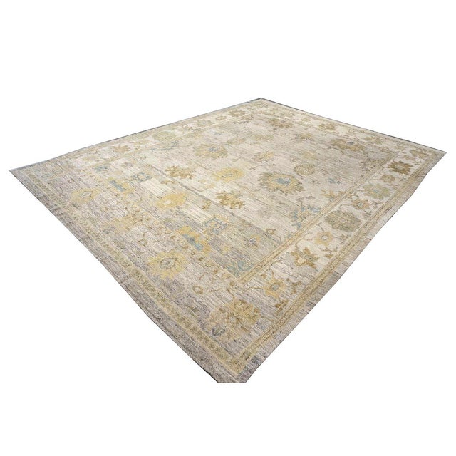 Early 21st Century 21st Century Turkish Oushak Wool 10x13 Slate, Green & Tan Handmade Area Rug #1144097 For Sale - Image 5 of 13