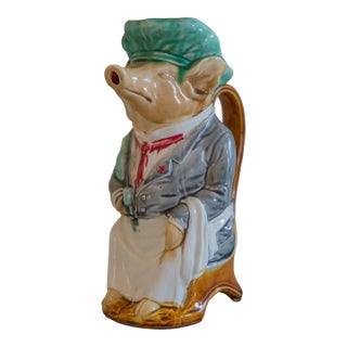 19th Century French Hand Painted Ceramic Barbotine Pig Pitcher by Onnaing For Sale