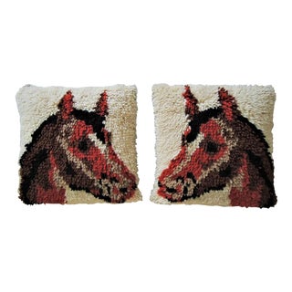 1970s Mid 20th Century Horse Head Tufted Throw Pillows- a Pair For Sale
