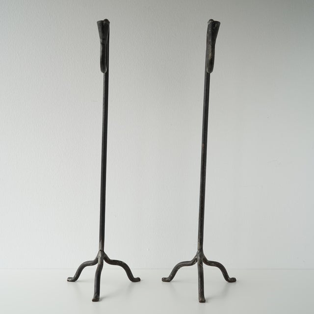 Sculptural Mid 20th Century Wrought Iron Forged Candle Holders For Sale - Image 12 of 16