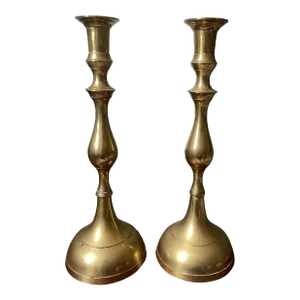 Vintage Tall Brass Candle Holders - a Pair