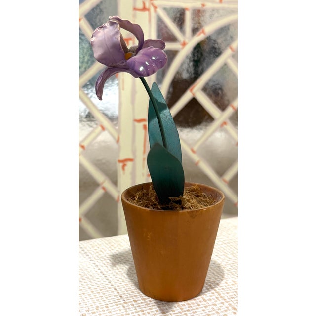 French Porcelain Flower in Terracotta Pot For Sale - Image 10 of 11
