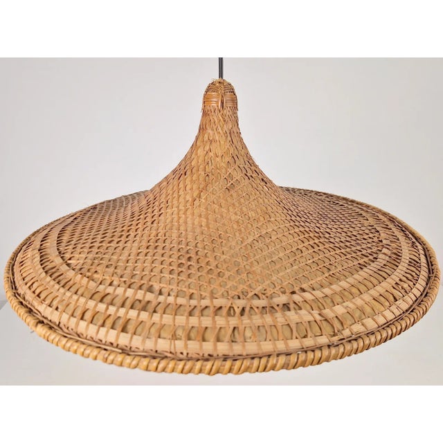 Vintage rattan trumpet hanging lamp bamboo witch hat bohemian "60s boho a beautiful hanging lamp 1960s mid century. it is...