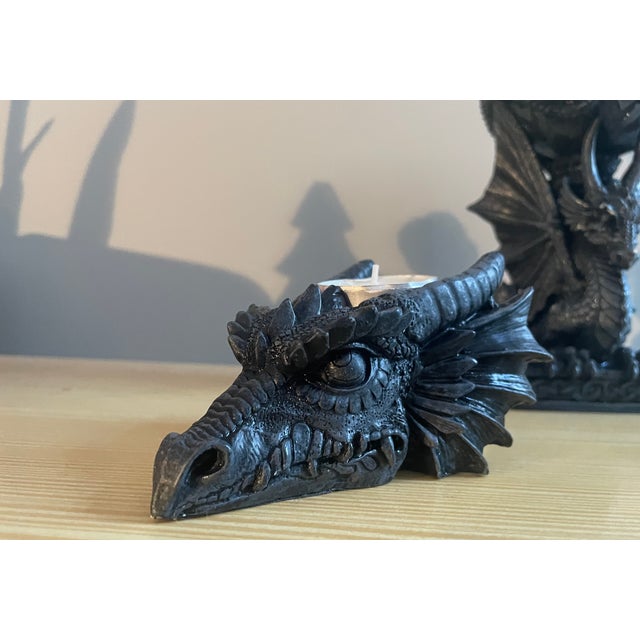 Black Resin Dragon Table Lamps with Candleholder, 1980s, Set of 2 For Sale - Image 10 of 17
