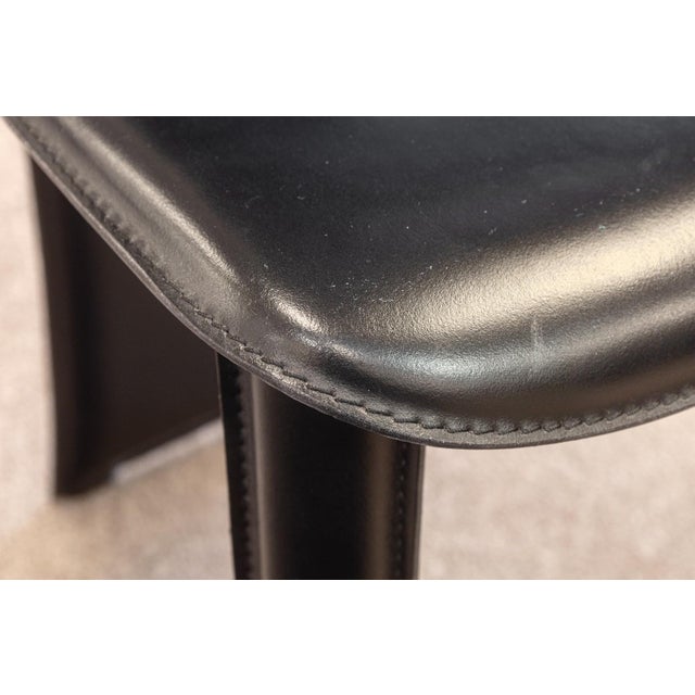 Vintage Set of 4 Pietro Costantini Tripod Black Italian Leather Dining Chairs For Sale - Image 9 of 11