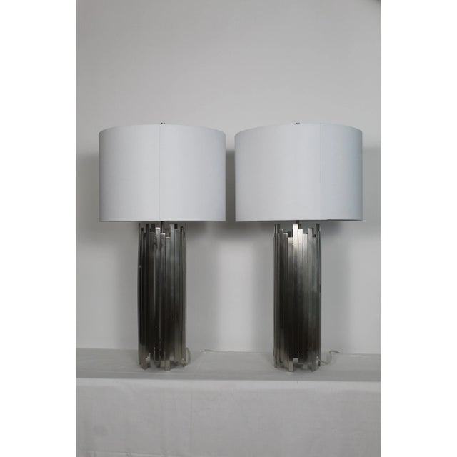 Paul Mayen Influence Brushed Steel Lamps - a Pair For Sale In Miami - Image 6 of 12