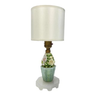 Vintage Capodimonte Style Floral Basket Motif Lamp For Sale