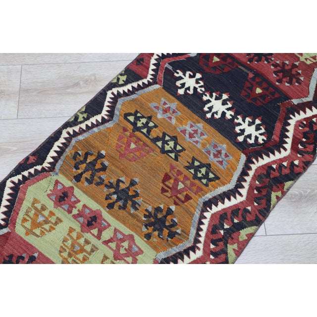 Burgundy 1940s Luxury Ethnic Anatolian Natural Wool Long Runner Kilim Rug For Sale - Image 8 of 11