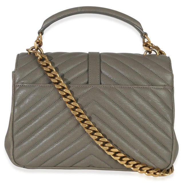 Yves Saint Laurent Taupe Sheepskin Matelasse Chevron Monogram Medium College Bag For Sale - Image 4 of 9