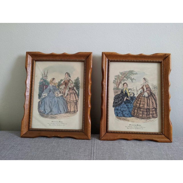 Wood Mid 20th Century Miroir Des Modes French Fashion Prints, Framed - a Pair For Sale - Image 7 of 7