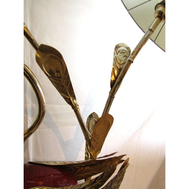 Wood Rare Antonio Pavia Brass and Red Lacquered Wood Stork Floor Lamp Circa 1980s For Sale - Image 7 of 17