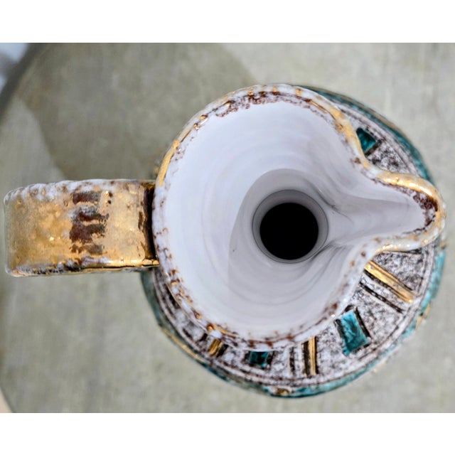 Ceramic Mid 20th Century Italian Sgraffito Pottery Ewer, Turquoise & Gold Lava Glaze, Fratelli Fanciullacci for Elbee, 30/50 For Sale - Image 7 of 8