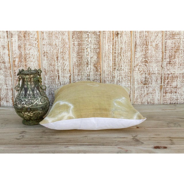Textile Vintage Eindra Indian Olive Organic Silk Pillow For Sale - Image 7 of 10