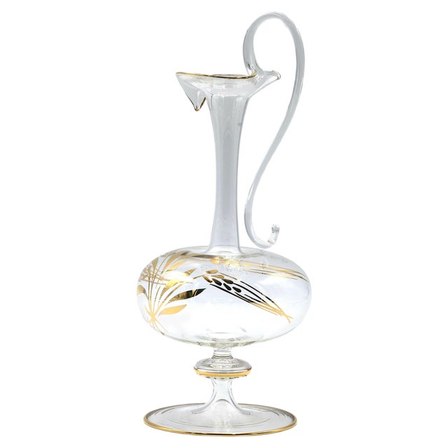 Vintage Murano Glass Pitcher with Golden Leaves, 1970s For Sale