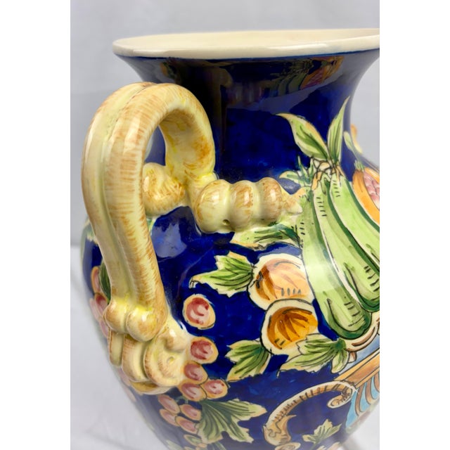 Late 20th Century Italian Majolica Amphora Vase – Hand-Painted Cobalt Blue Glazed Ceramic With Fruit Motif For Sale In Greensboro - Image 6 of 7
