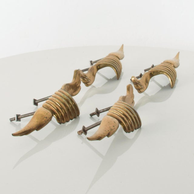 Mid-Century Modern Sculptural Wings Italian Brass Drawer Pulls Door Handles - Set of 4 For Sale - Image 3 of 7