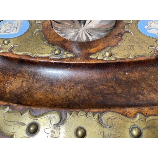 Antique 19th Century Wood Bronze Porcelain Glass Jasperware Inkwell Stand Jar For Sale - Image 12 of 15