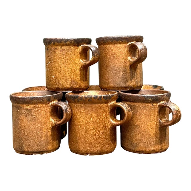 Vintage Mid-Century Modern Glazed Ceramic Coffee Mugs - Set of 8 For Sale