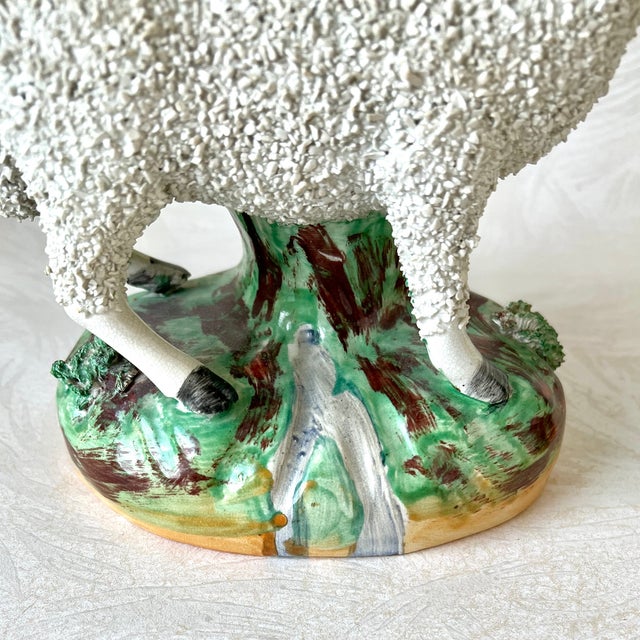 Ceramic Antique Victorian Staffordshire Confetti Sheep Spill Vases For Sale - Image 7 of 11