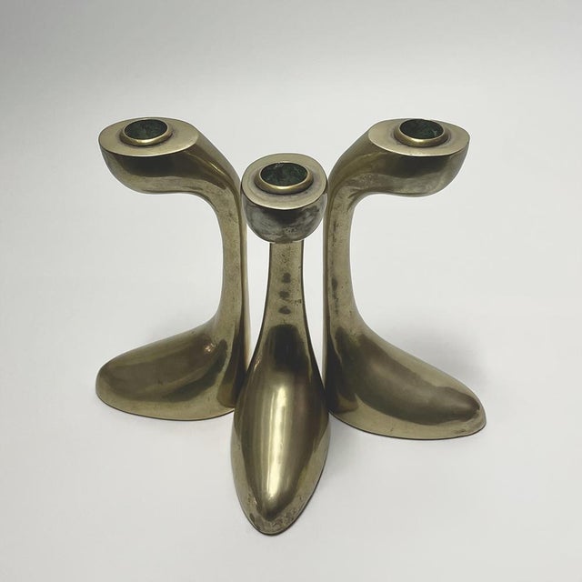 1960s Vintage Brass Candlesticks, 1960s, Set of 3 For Sale - Image 5 of 5