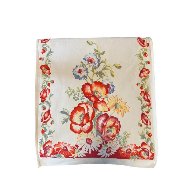 Textile Vintage Floral Linen Bar Towel: Red Poppies, Cottage Kitchen For Sale - Image 7 of 7