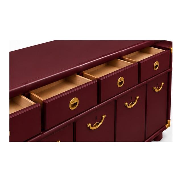 Professionally Refinished 1970s Drexel Accolade Campaign Buffet / Sideboard - Custom Luxurious Wine Burgundy For Sale - Image 9 of 10
